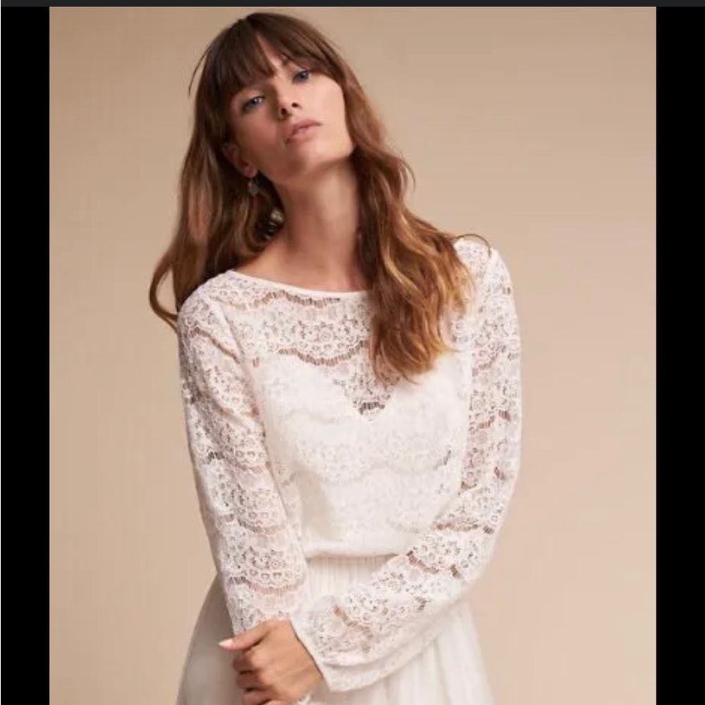 BHLDN White Lace Long-Sleeve Bridal Top